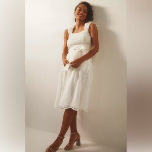 NWT Maeve A-Line Eyelet Midi Skirt White Anthropologie Size 4